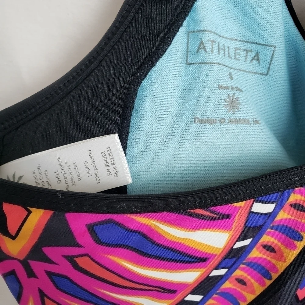 Athleta Orange Multicolored Racerback Swimtop Sz S